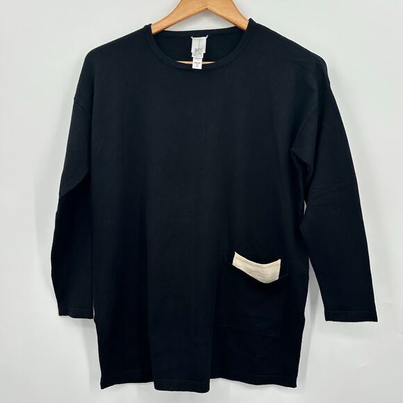 Marla Wynne Layers Black 3/4 Sleeve Sweater contrast pocket Womens 2XSP Petite - Picture 1 of 6